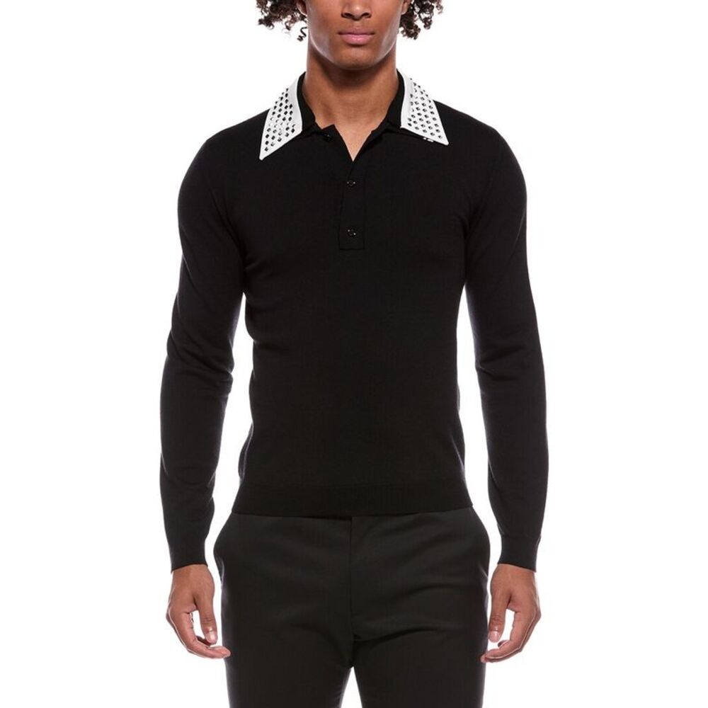 Valentino Mens  Slim Fit Wool Polo Shirt, Black